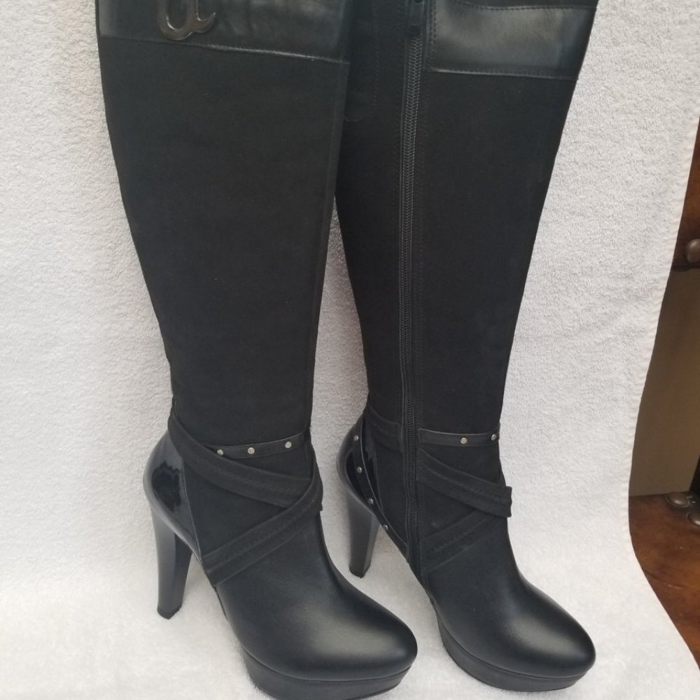 All leather new black tall boots , handmade.